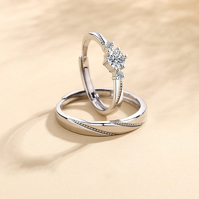 925 sterling silver couple ring - silvery