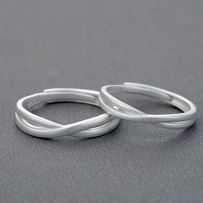 999 Silver Matte Texture Couple Ring - Silvery