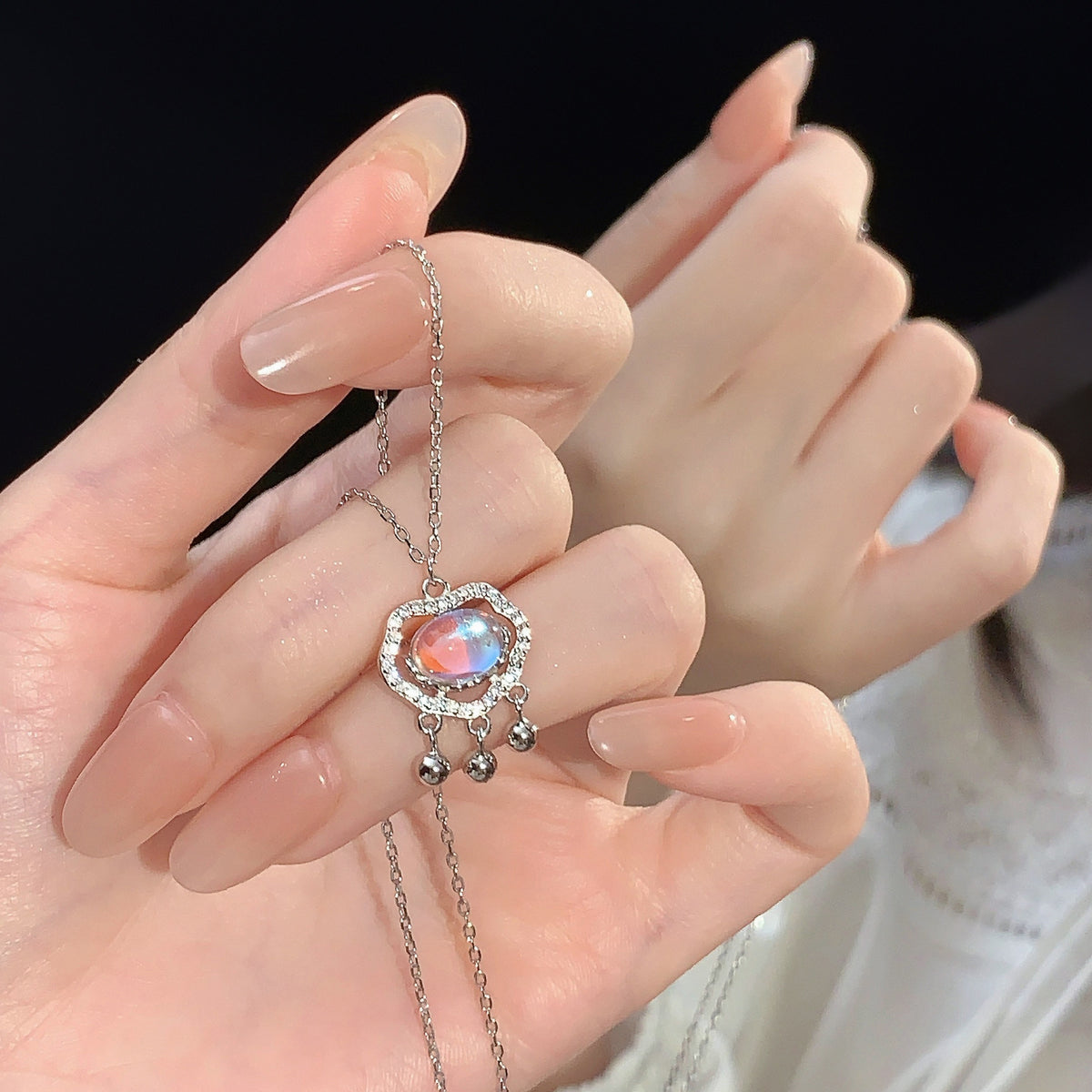 925 sterling silver moonstone necklace - silvery