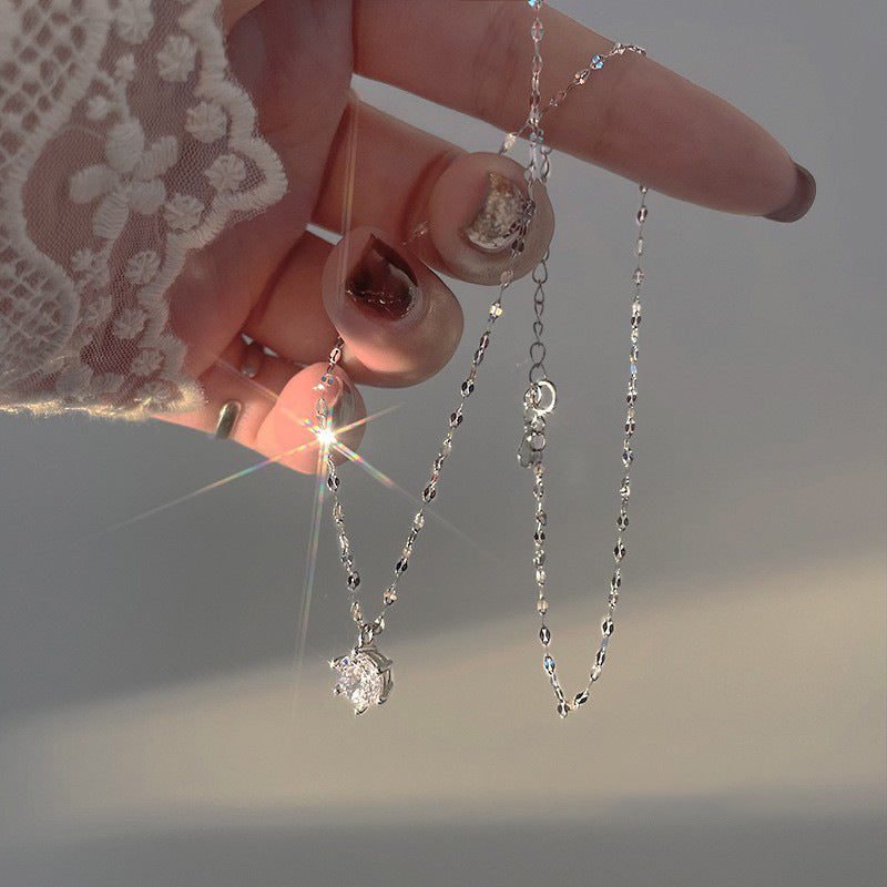 S925 Silver Sparkling Zirconia Pendant Necklace - Silvery