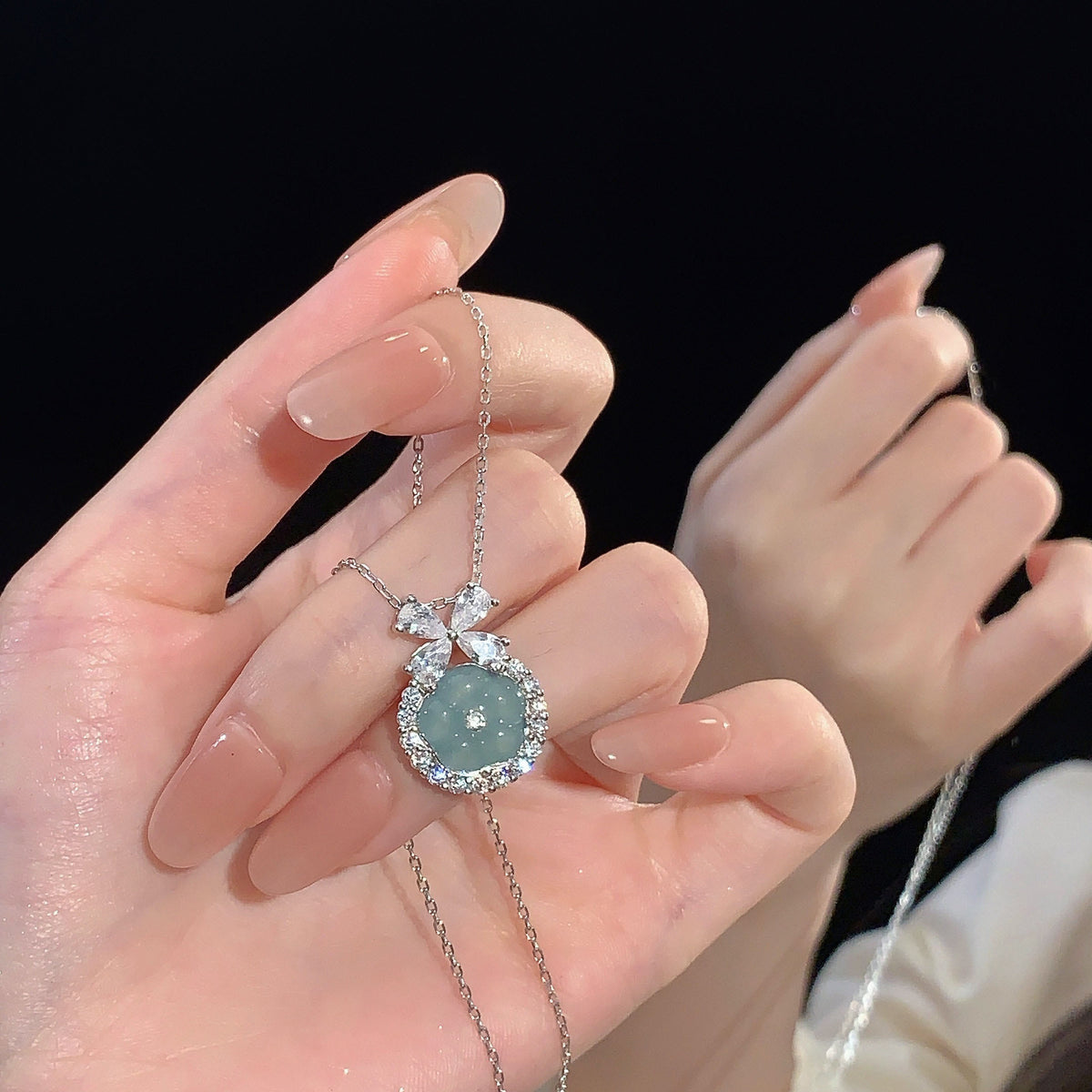 925 sterling silver jade pendant necklace - silvery