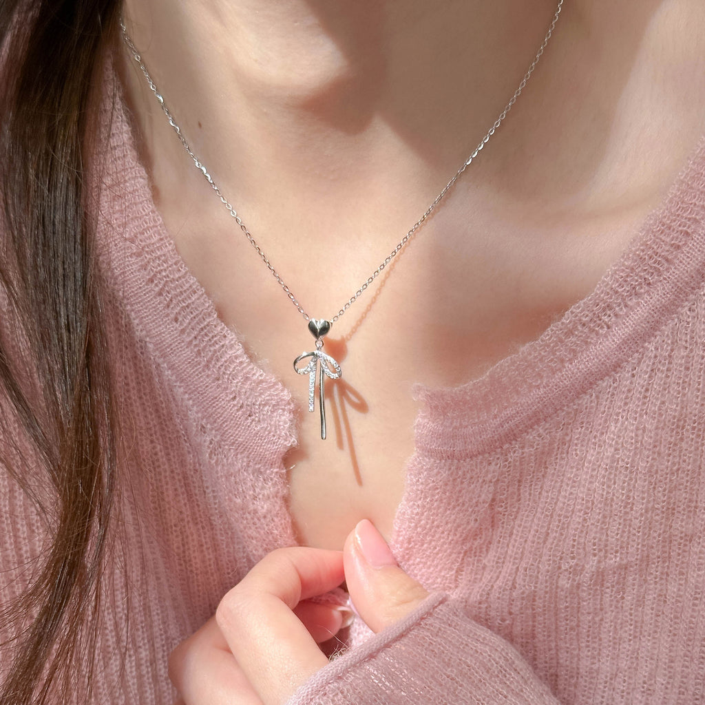 925 sterling silver bowknot pendant necklace