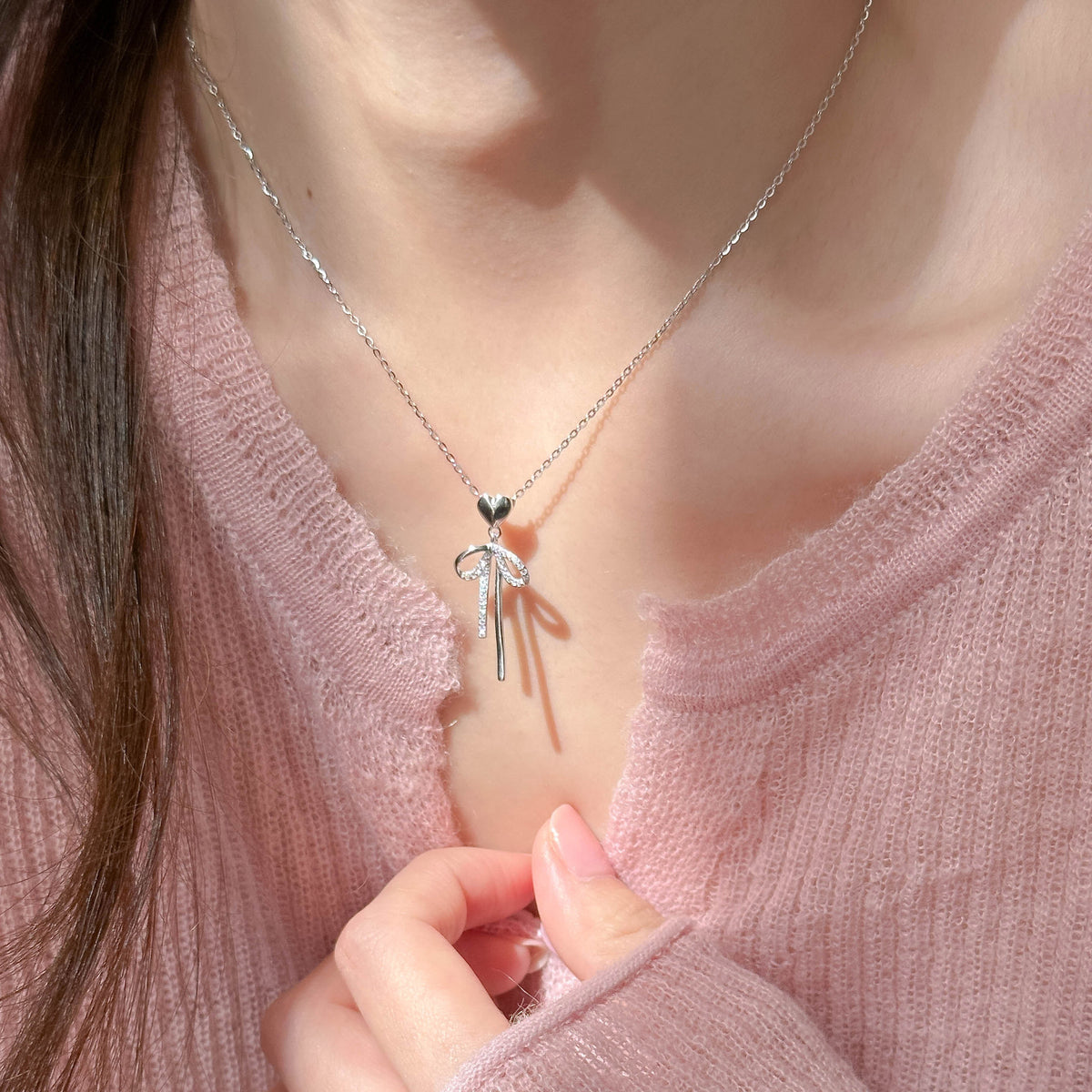 925 sterling silver bowknot pendant necklace