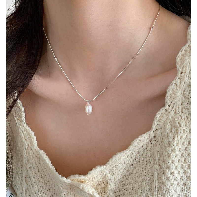 925 sterling silver freshwater pearl pendant necklace - silvery