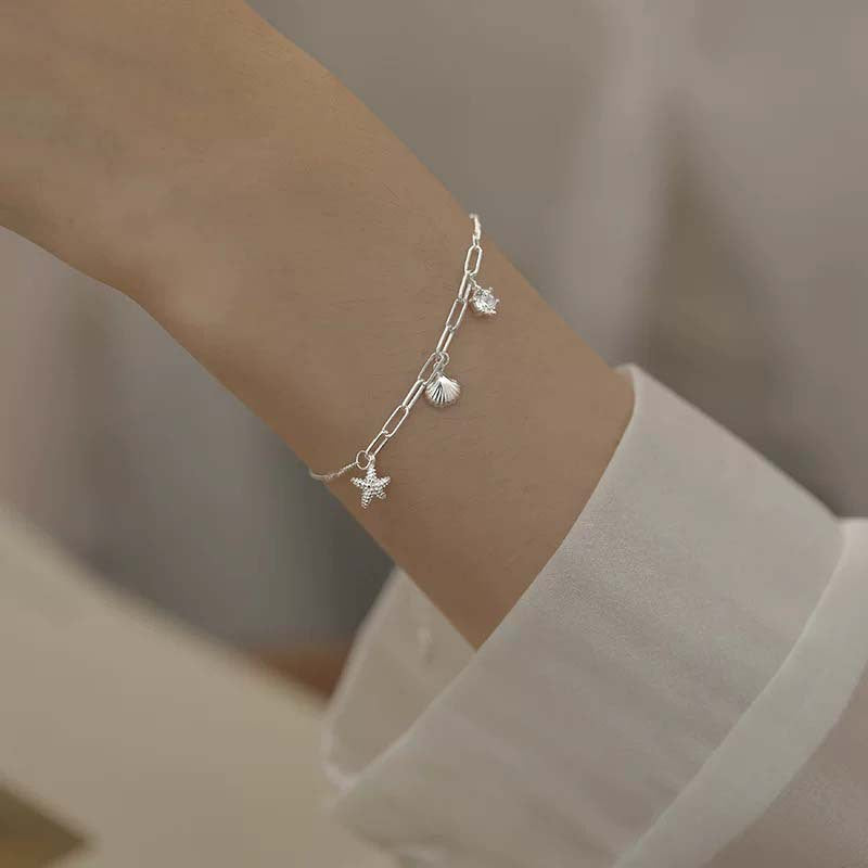 925 sterling silver starfish shell bracelet - silvery