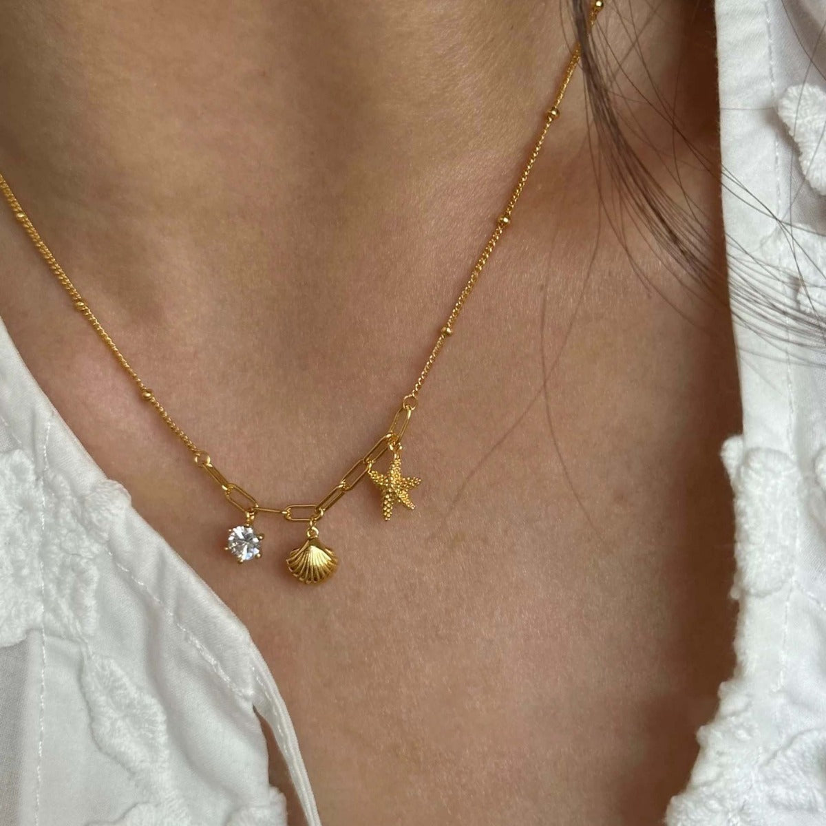 925 sterling silver starfish shell pendant necklace