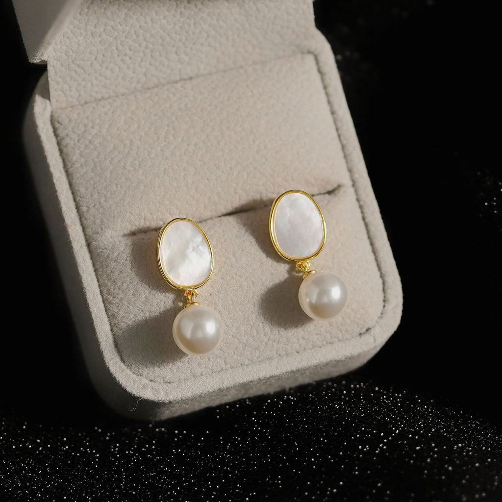 925 sterling silver pearl pendant earrings - golden