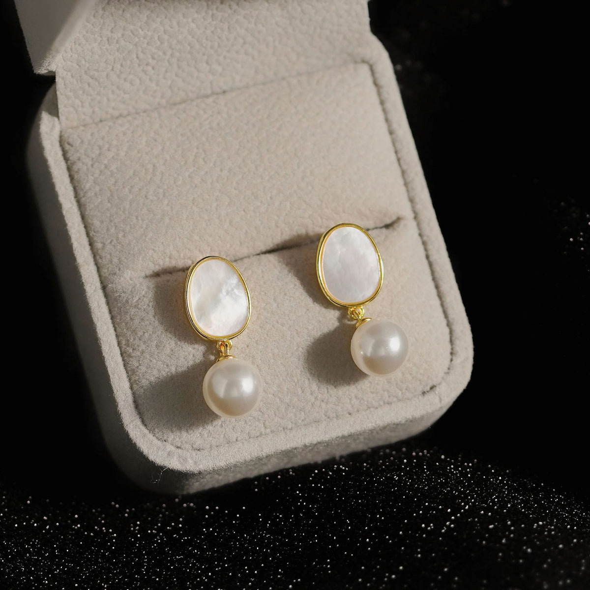 925 sterling silver pearl pendant earrings - golden