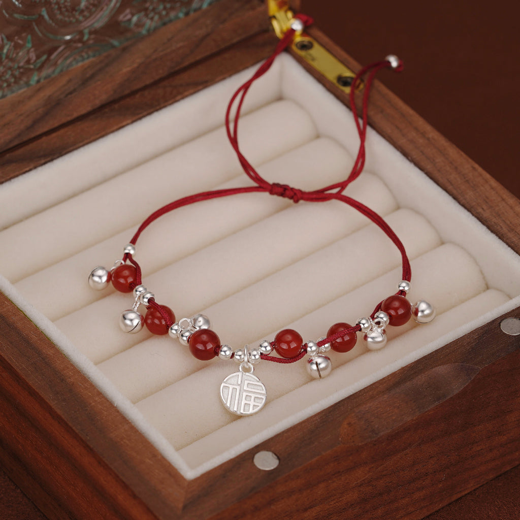 925 sterling silver red agate red braided rope bracelet