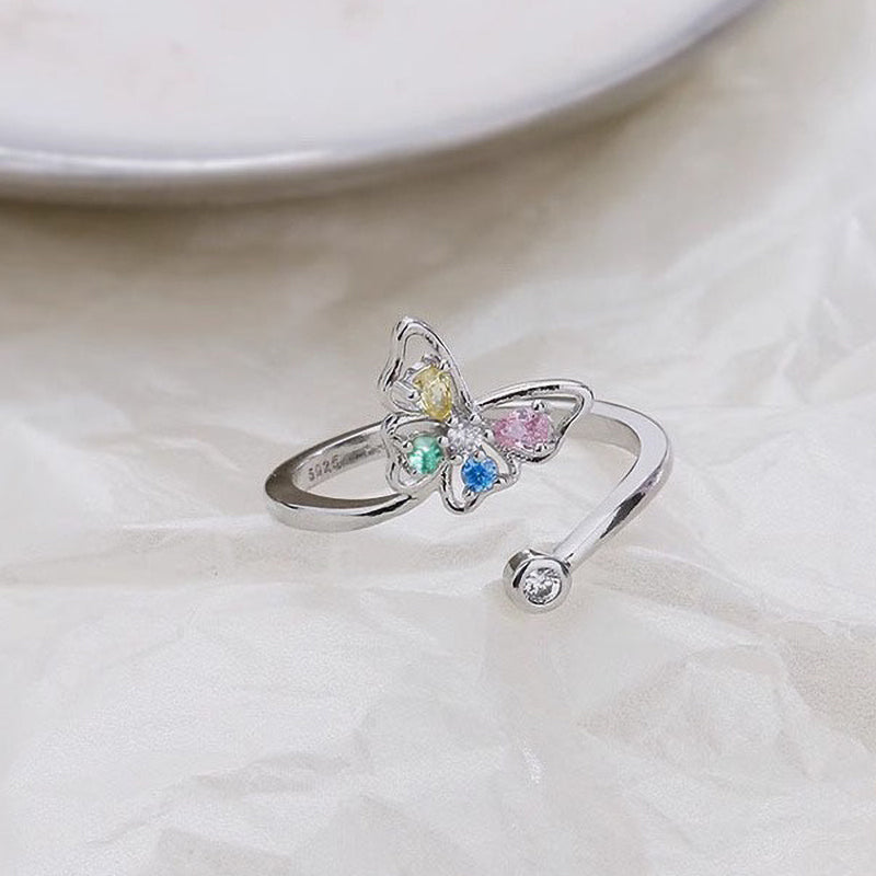 925 sterling silver butterfly ring - silvery