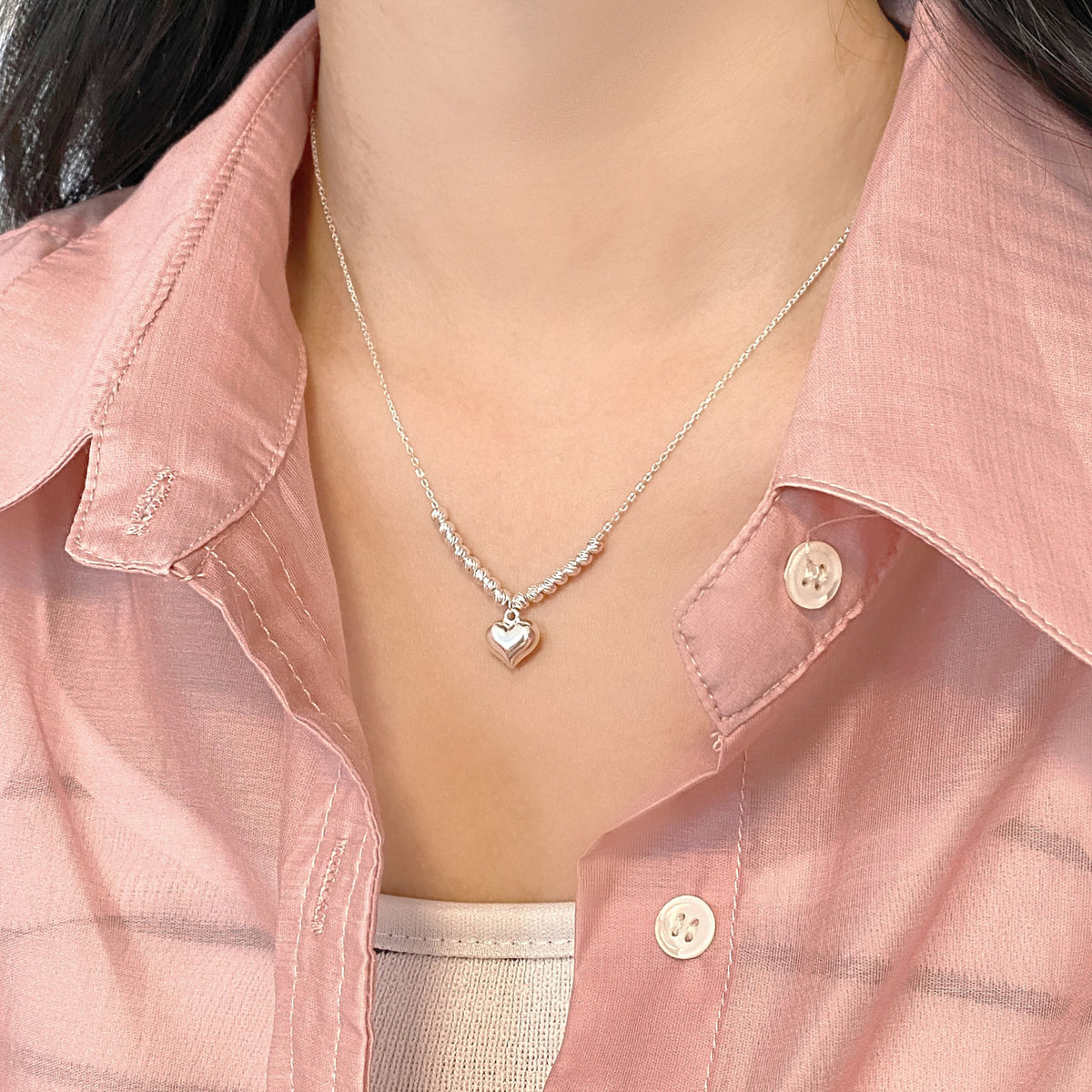 925 sterling silver heart-shaped pendant necklace - silvery
