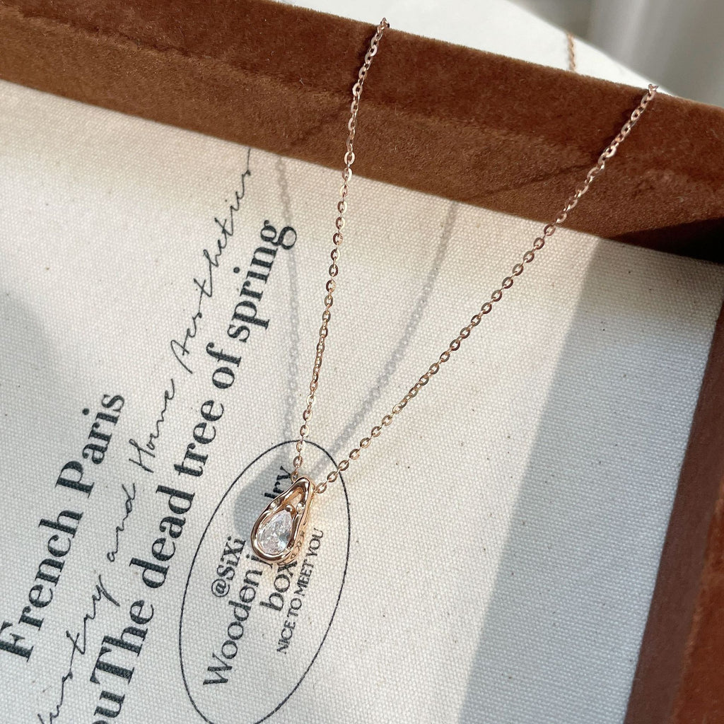 925 sterling silver droplet shaped pendant necklace - rose golden