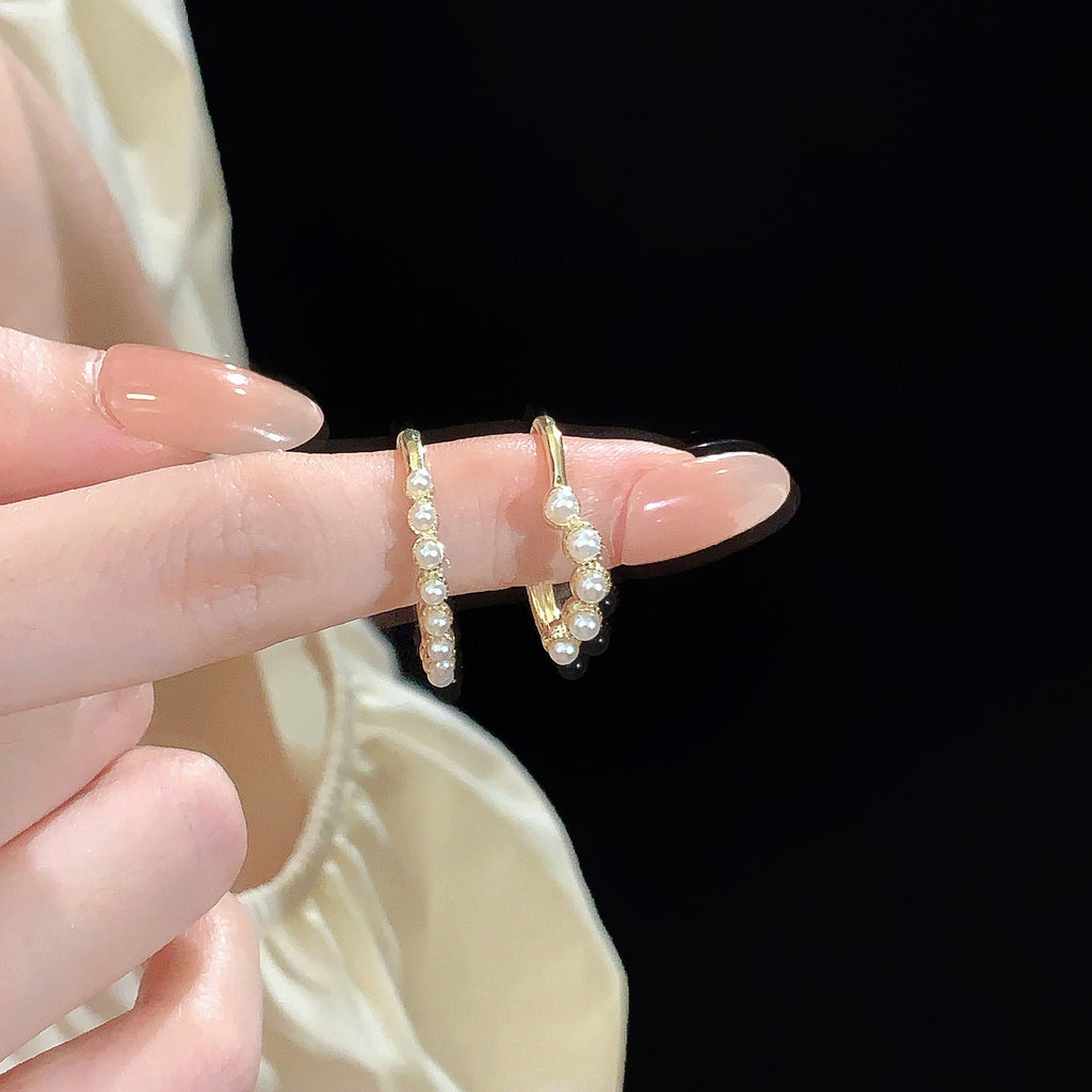 925 sterling silver imitation pearl opening ring - golden
