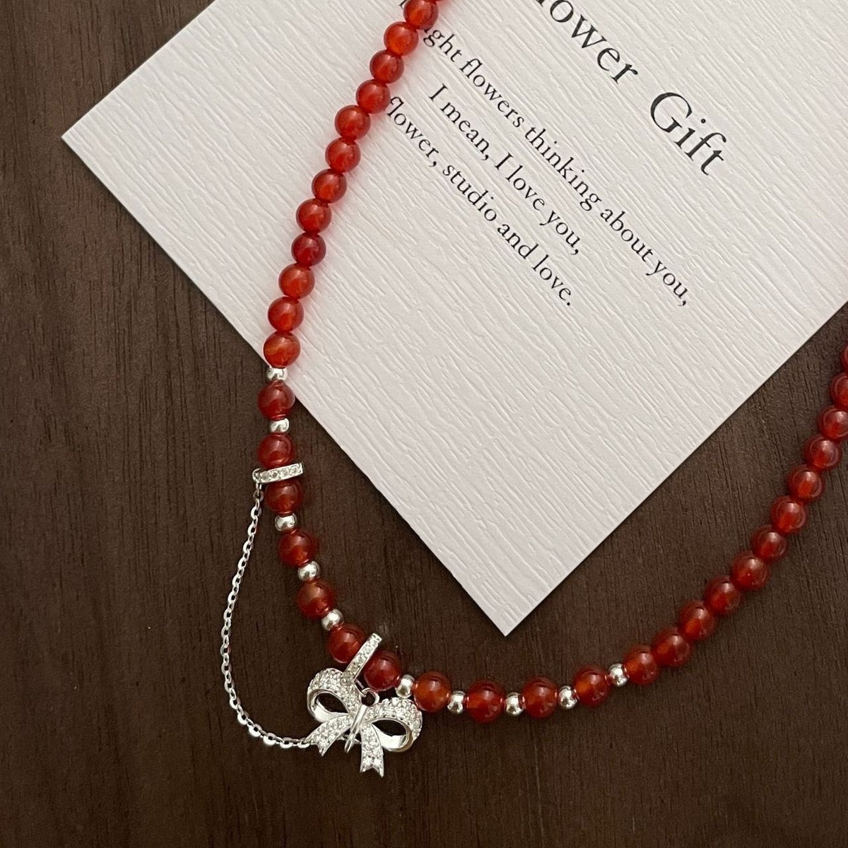 925 sterling silver red agate necklace