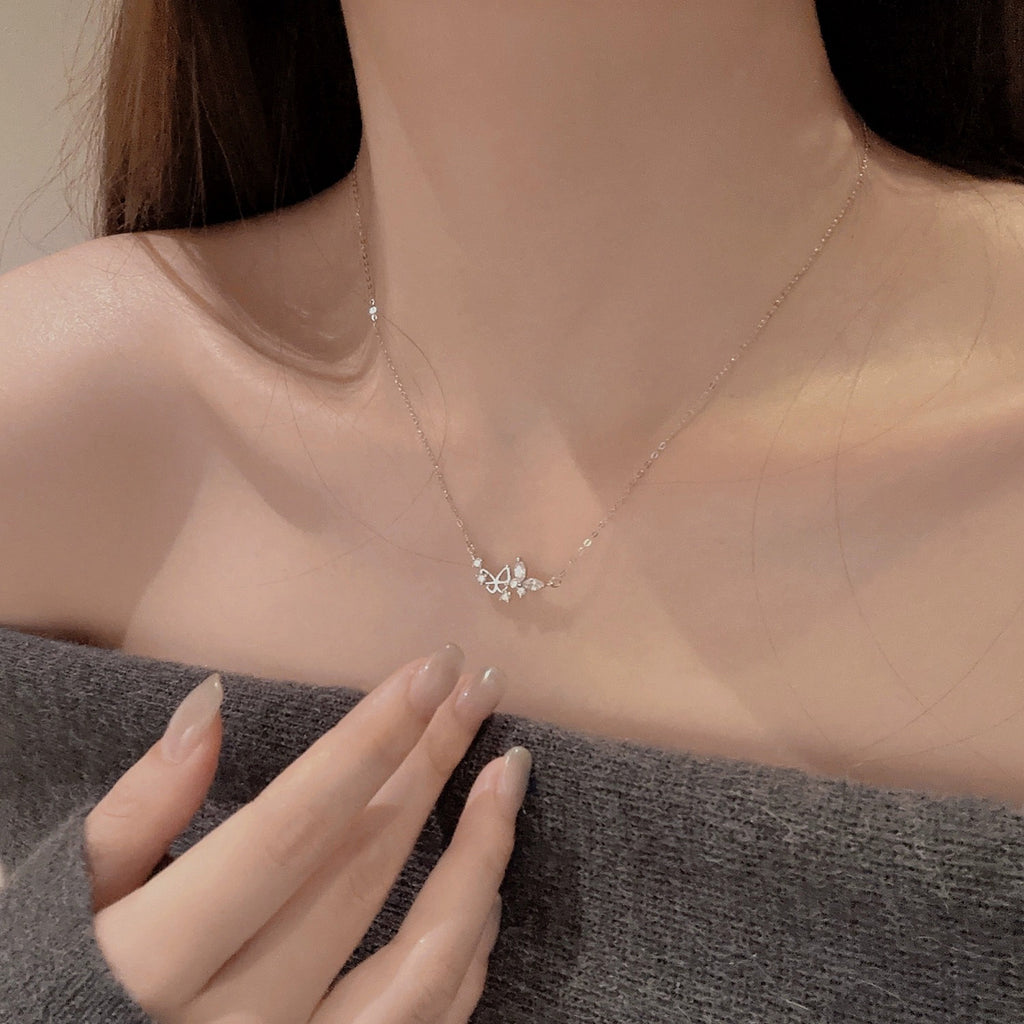 925 sterling silver double butterfly pendant necklace