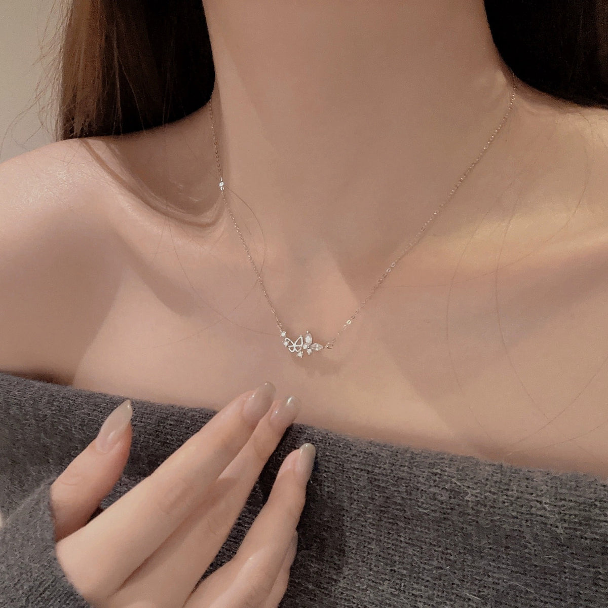 925 sterling silver double butterfly pendant necklace