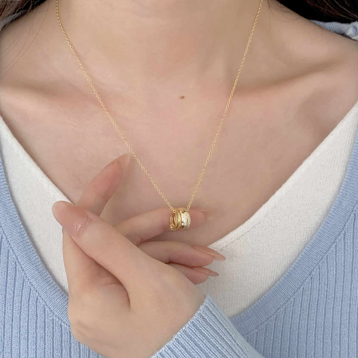 925 sterling silver double ring pendant necklace