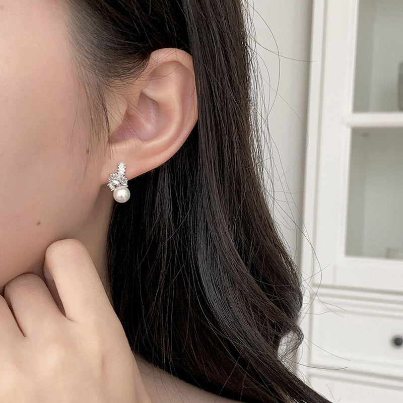 925 sterling silver pearl earrings - silvery