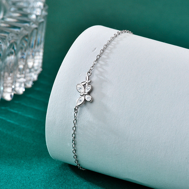 S925 Sterling Silver "Butterfly & Flower" Bracelet