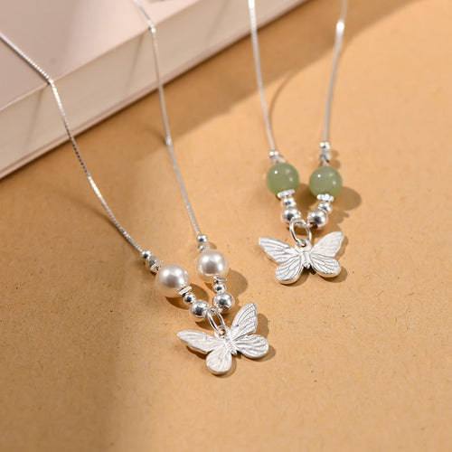 925 sterling silver butterfly pendant necklace - silvery