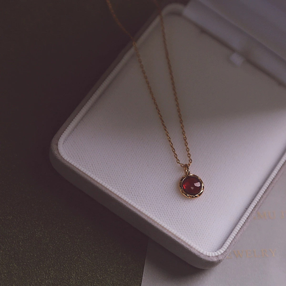 925 sterling silver garnet pendant necklace-golden