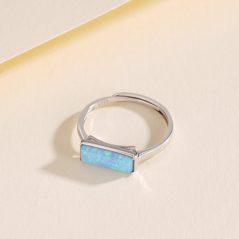 Elegant and Versatile 925 Sterling Silver Ring — Featuring a Rectangular Australian Opal, Open and Adjustable