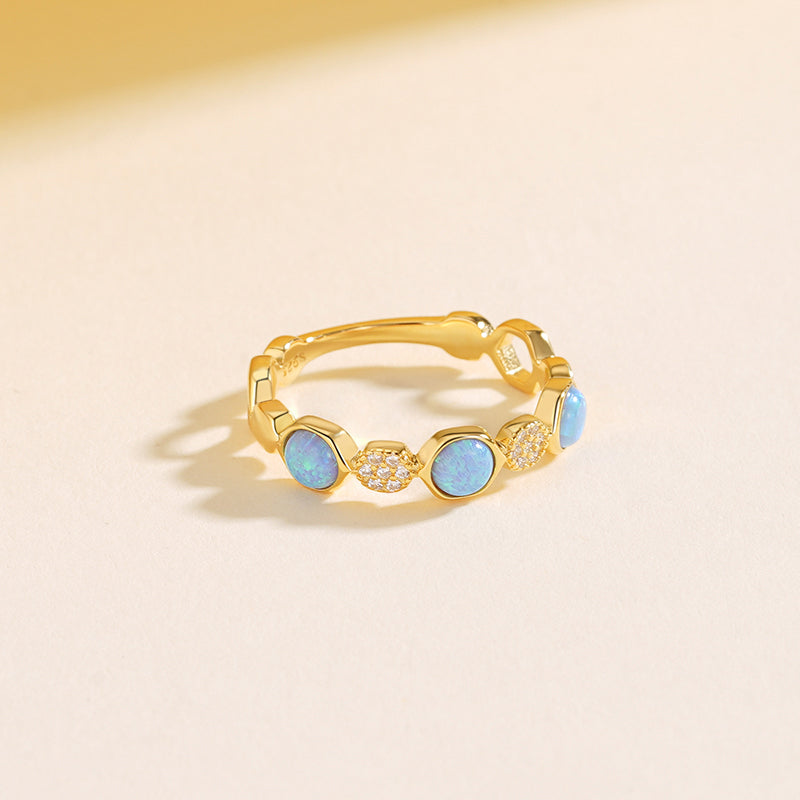 925 Sterling Silver Geometric Opal Ring