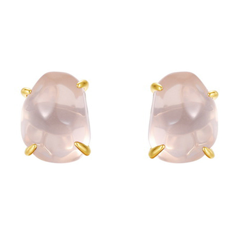 S925 Sterling Silver Gold-plated Irregular Natural Crystal Four-prong Earrings