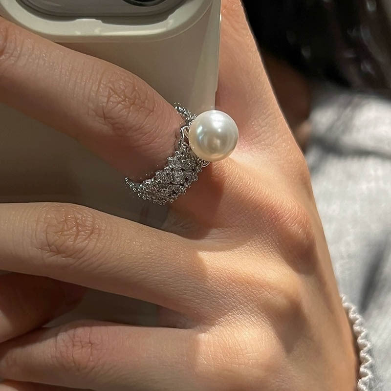 925 sterling silver pearl ring - silvery