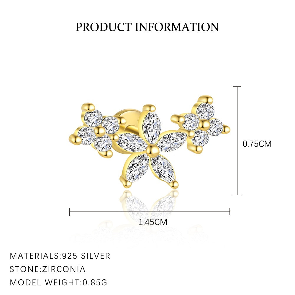 S925 Sterling Silver Flower Stud Earrings with Zirconia