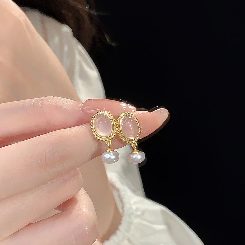 S925 pure silver natural chalcedony freshwater pearl earrings