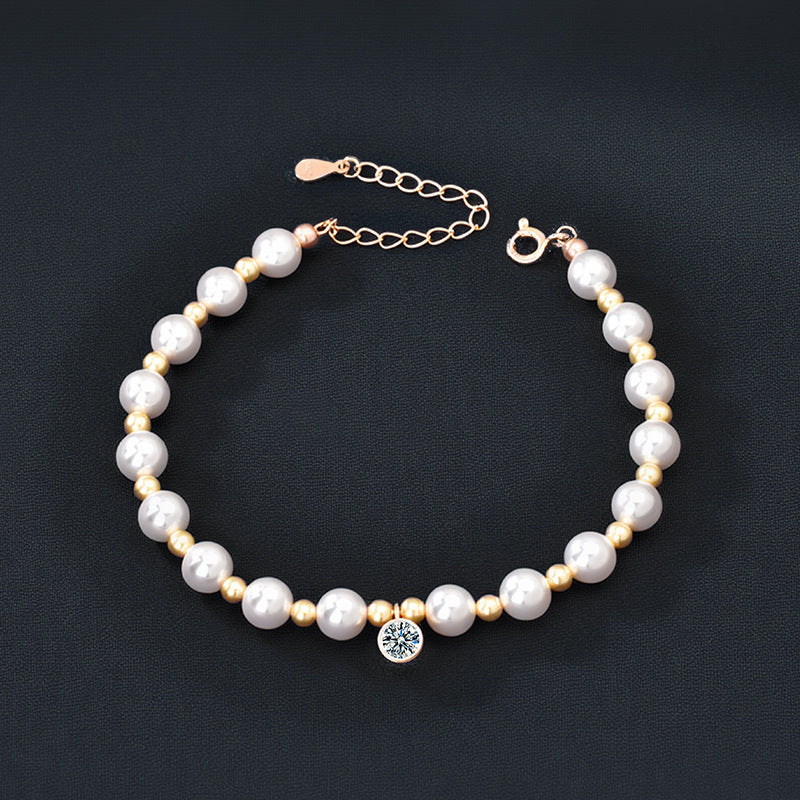 S925 Sterling Silver, Moissanite, and Pearl Bracelet