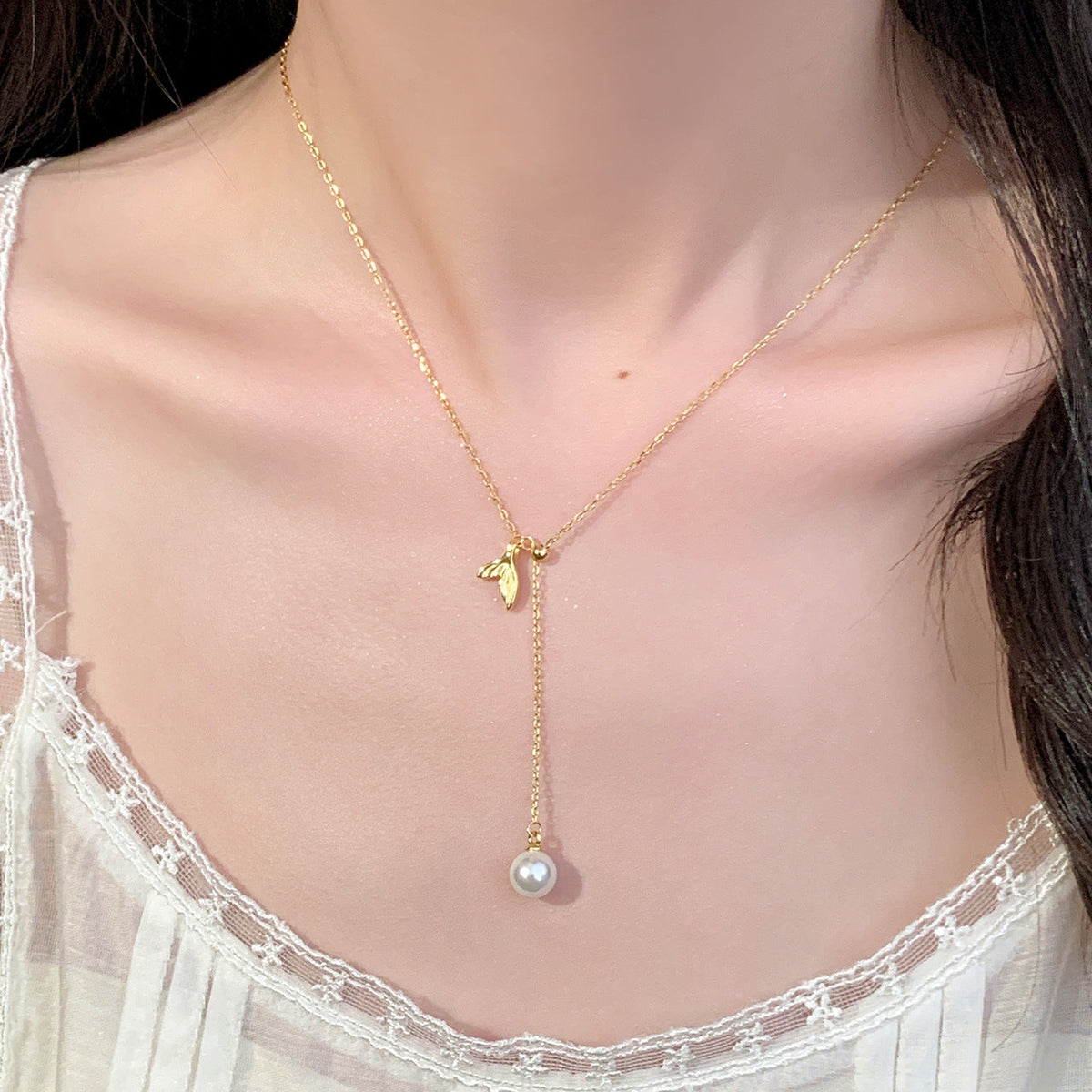 925 sterling silver fish tail pendant necklace - golden