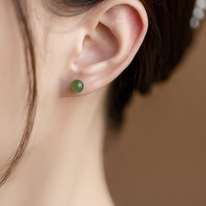 S925 Sterling Silver Natural Hotan Jade Earrings
