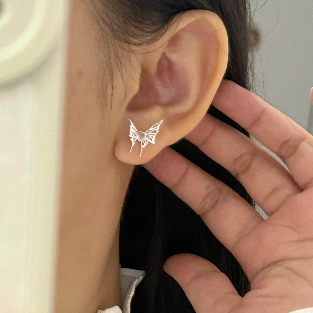 925 sterling silver butterfly shaped earrings - silvery