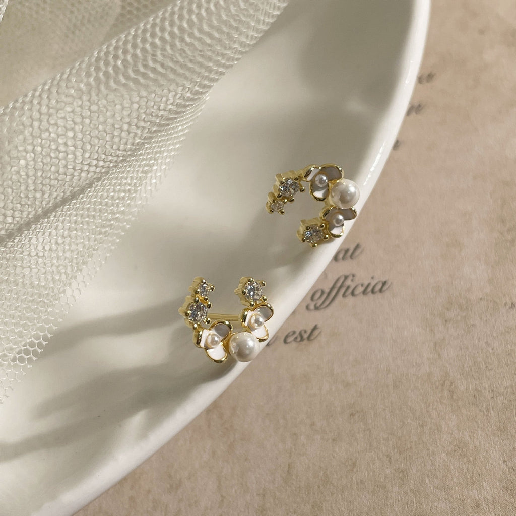 S925 sterling silver flower earrings - golden