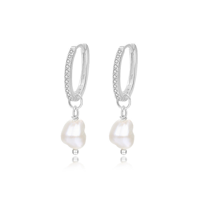 S925 Sterling Silver Pearl Hoop Earrings