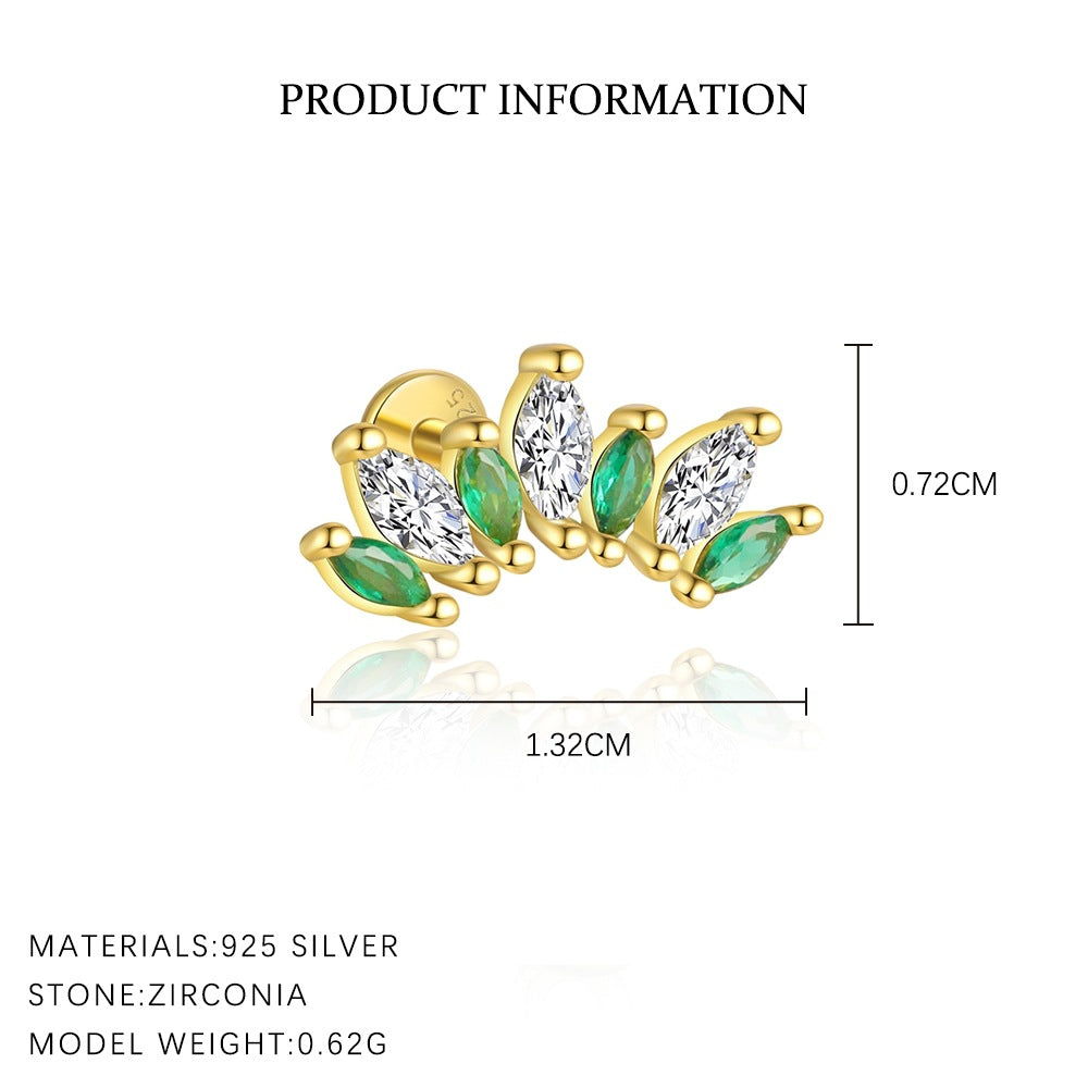 S925 Sterling Silver Stud Earrings with Green Zirconia