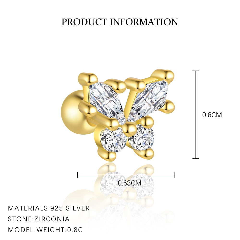 S925 Sterling Silver Geometric Zircon Stud Earrings