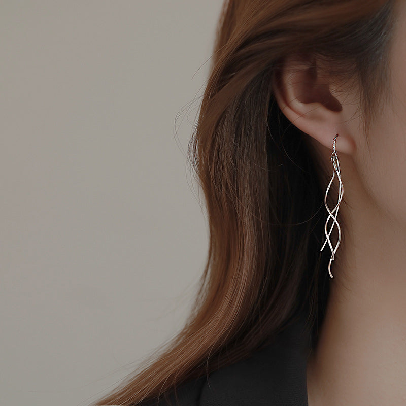 925 sterling silver long ear line - silvery
