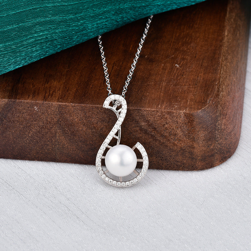 S925 Sterling Silver Musical Note Necklace with Moissanite and Natural Freshwater Pearl