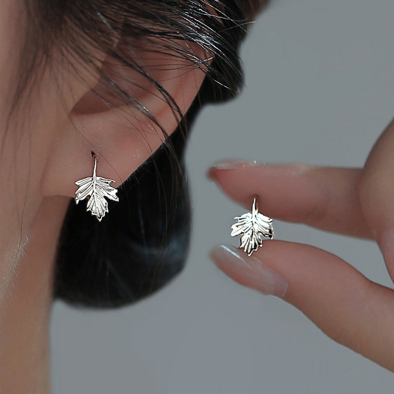 925 sterling silver maple leaf ear hook - silvery