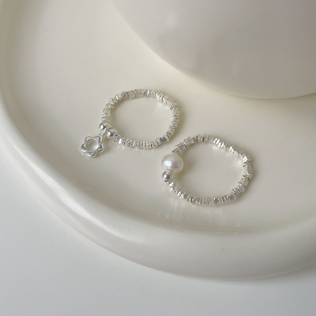 925 sterling silver elastic rope ring - silvery