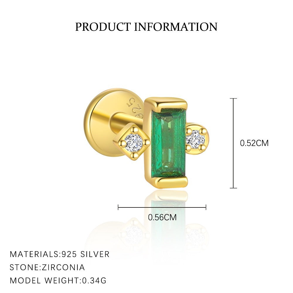 S925 Sterling Silver Geometric Zircon Stud Earrings
