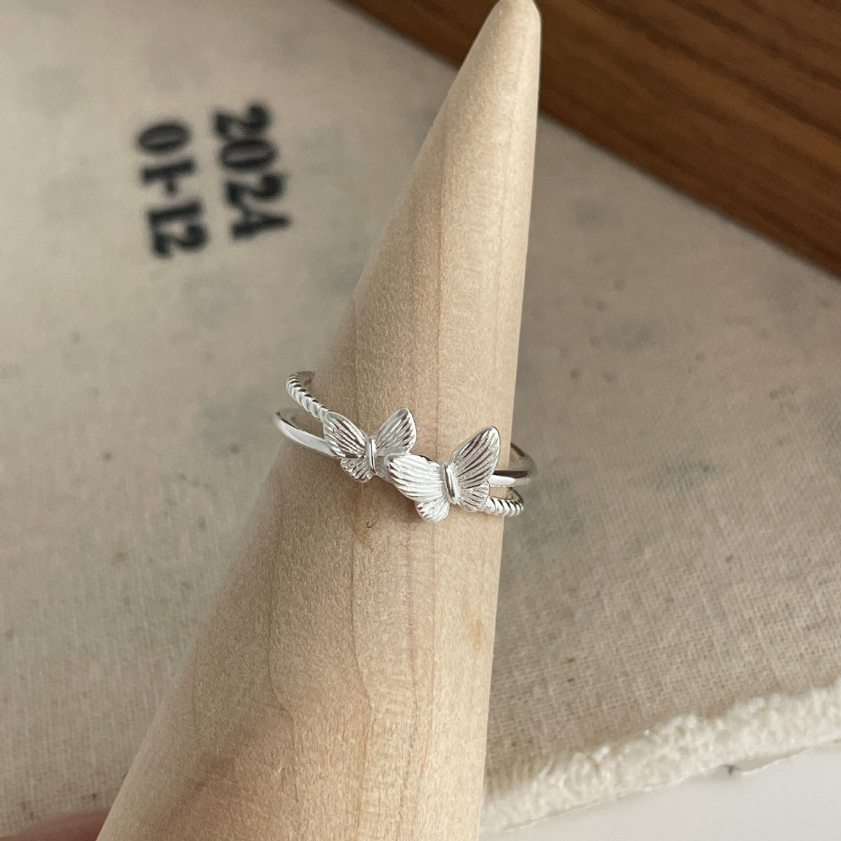 S925 sterling silver double butterfly opening ring