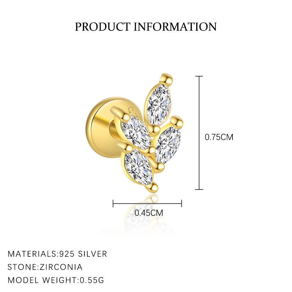 S925 Sterling Silver Teardrop-Shaped Stud Earrings with Zirconia