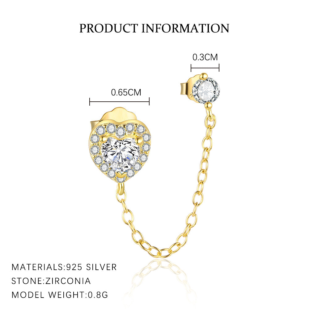 S925 Sterling Silver Heart-Shaped Stud Earrings with Zirconia