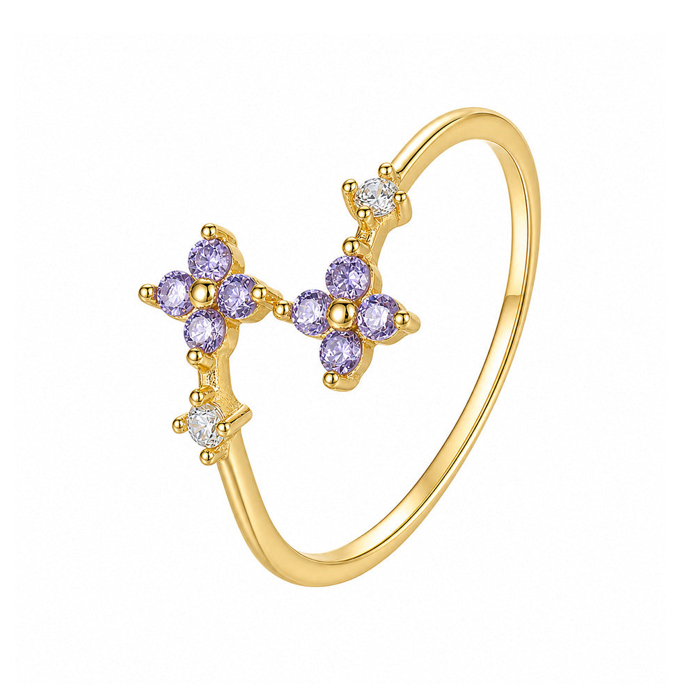 S925 Sterling Silver Open Ring with Colorful Sparkling Zirconia