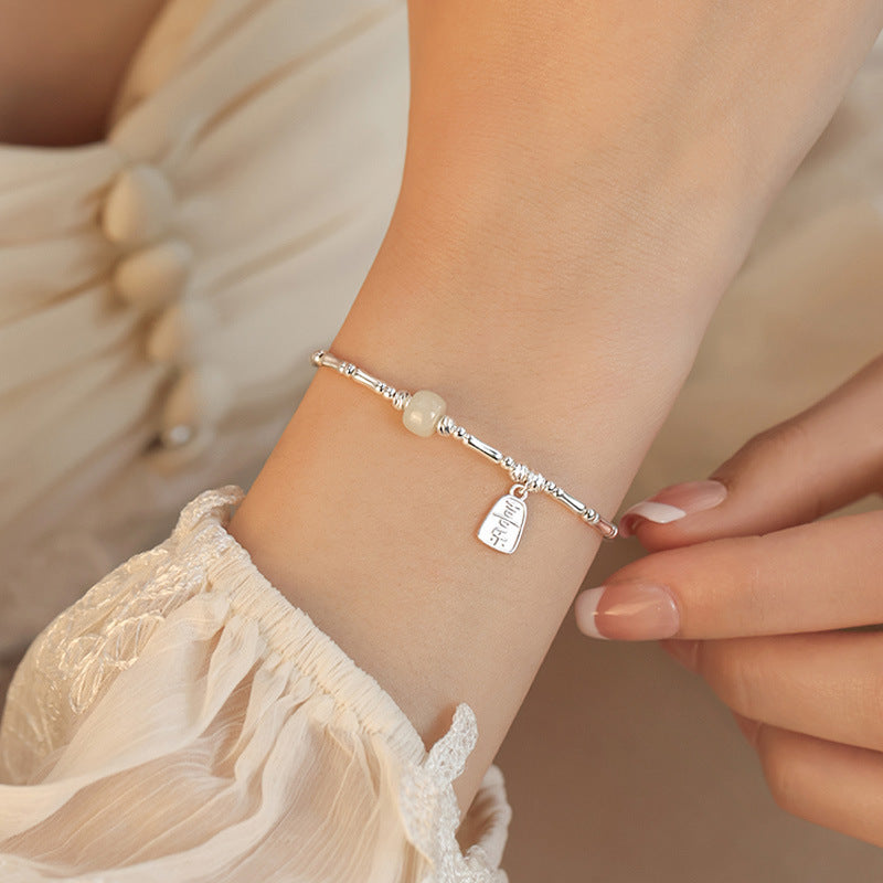925 Sterling Silver Hetian Jade Bamboo Festival Bracelet - Silvery