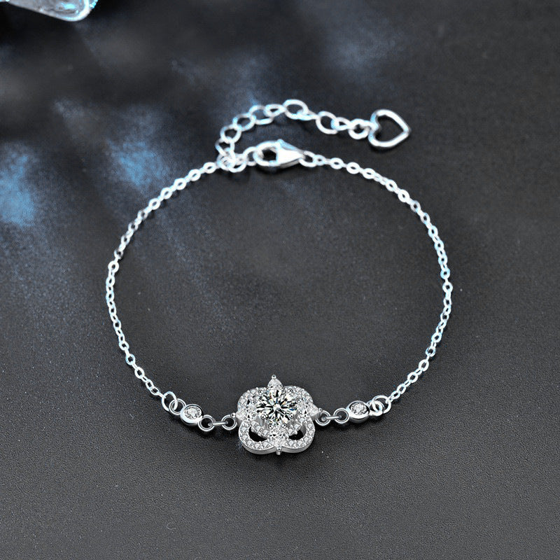 925 Sterling Silver Moissanite Four-Leaf Clover Bracelet
